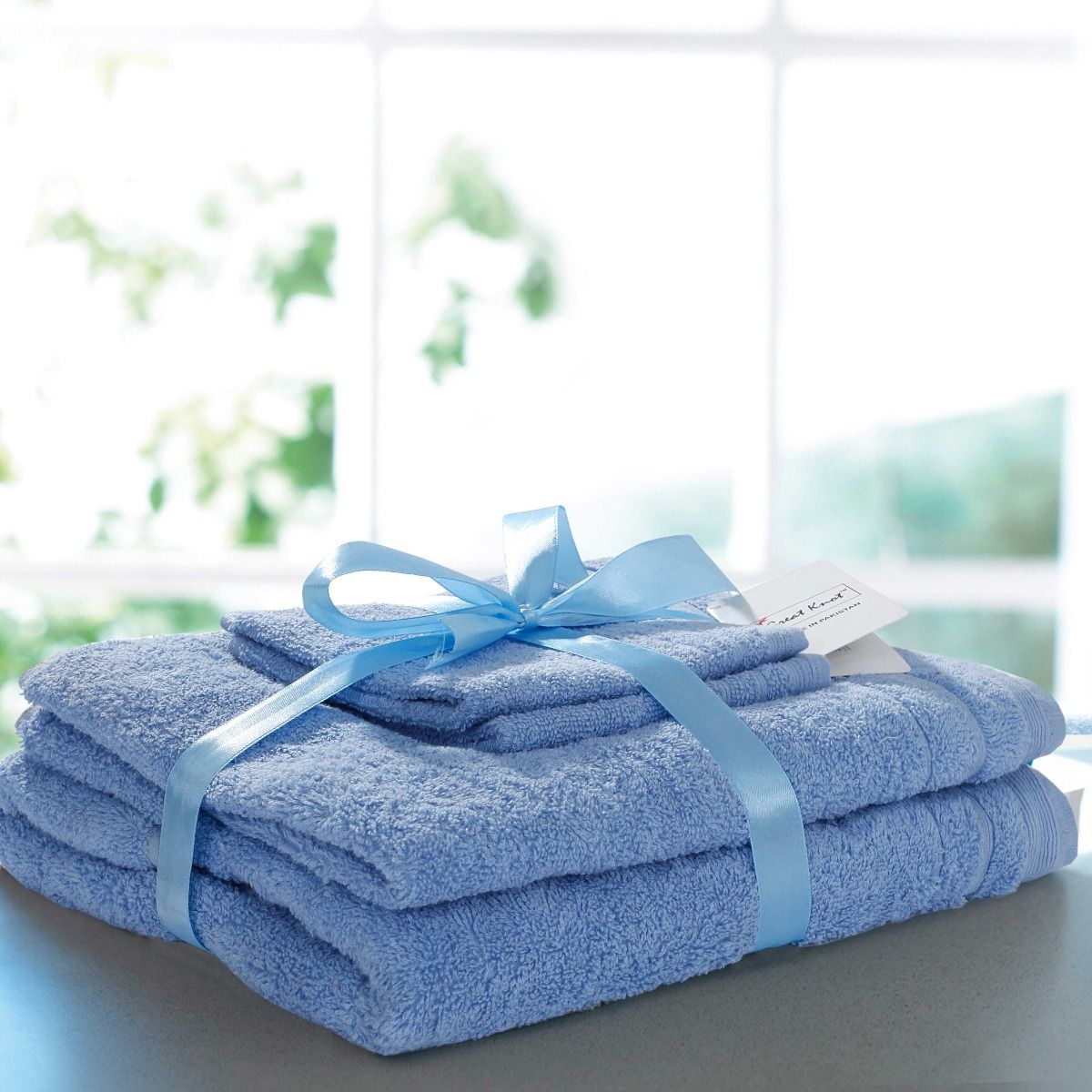 4 PCs Towel Pack- Sky Blue Bath Towels & Washcloths Apricot   