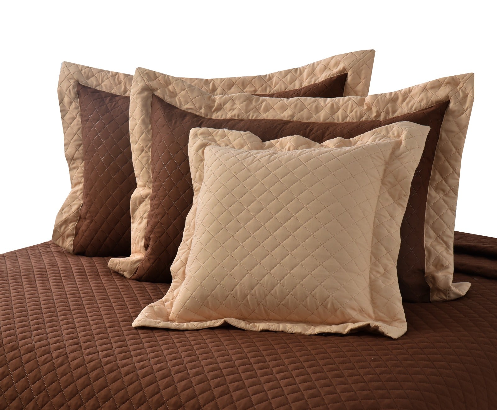 4 PCs Ultrasonic Quilted Luxury Bed Spread Set-Brown Apricot