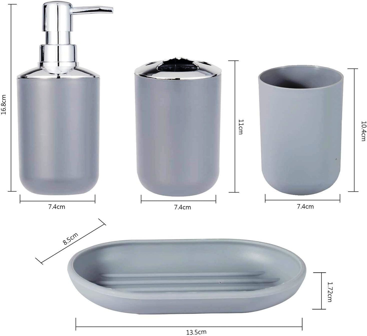 4 PCs Bath Accessories Set-1684 Plain Grey Bathroom Accessory Sets Apricot   