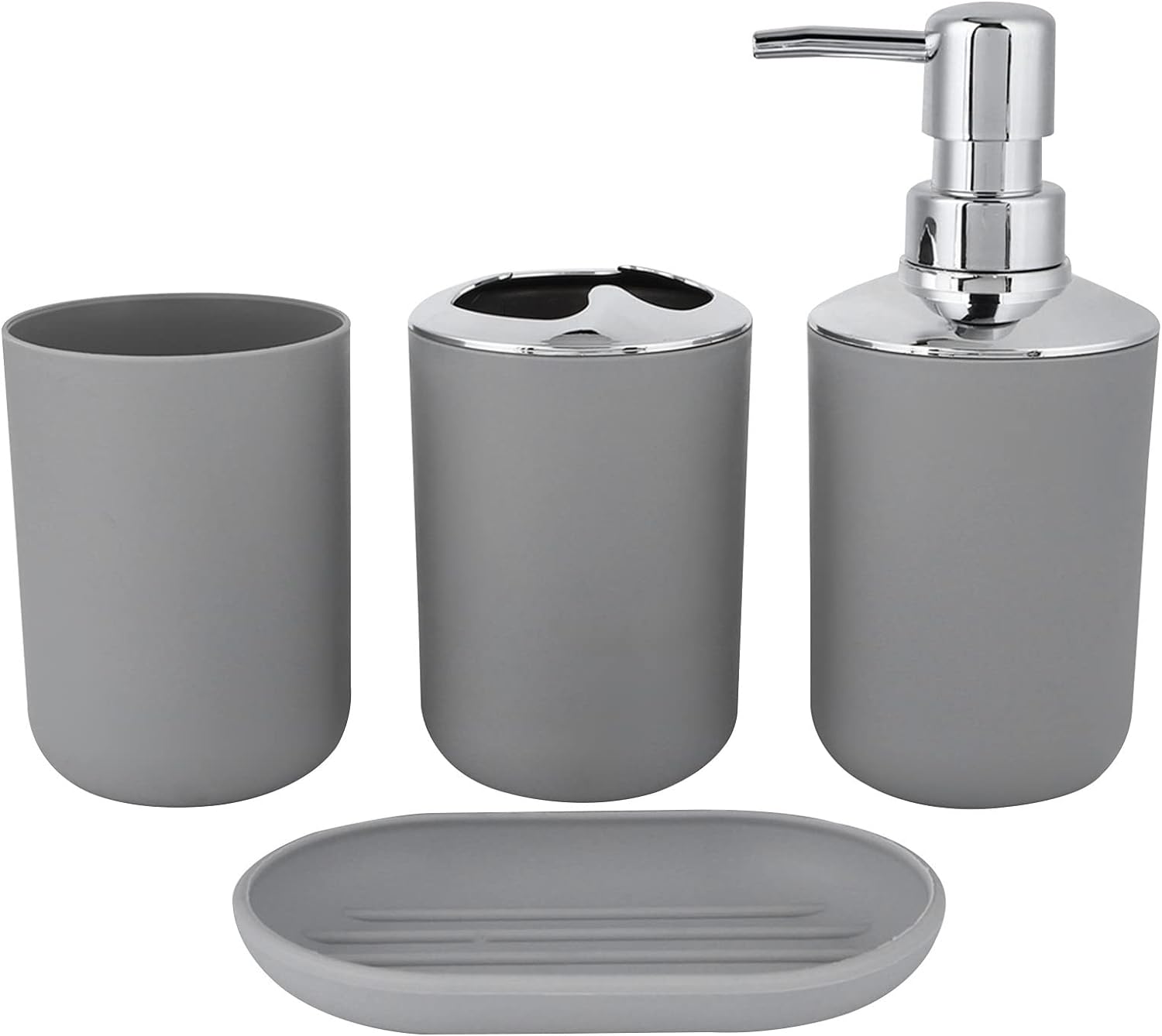 4 PCs Bath Accessories Set-1684 Plain Grey Bathroom Accessory Sets Apricot   