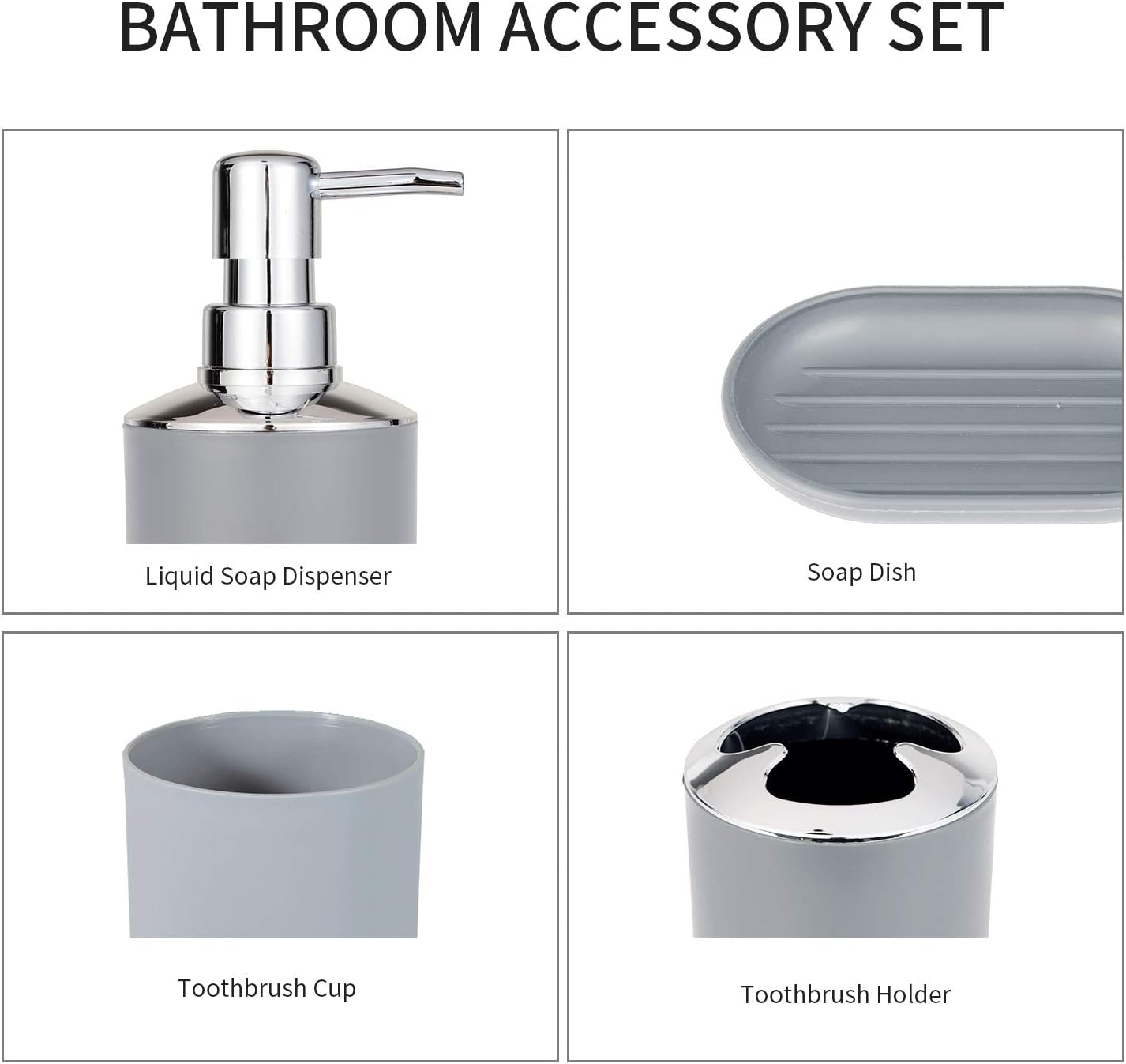 4 PCs Bath Accessories Set-1684 Plain Grey Bathroom Accessory Sets Apricot   