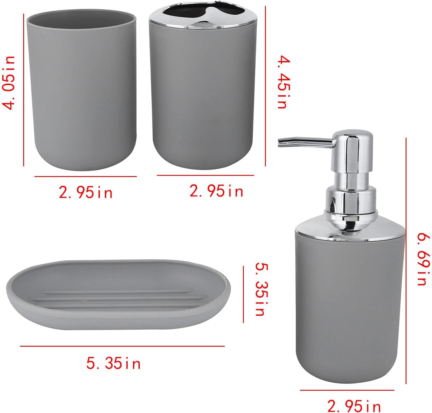 4 PCs Bath Accessories Set-1684 Plain Grey Bathroom Accessory Sets Apricot   