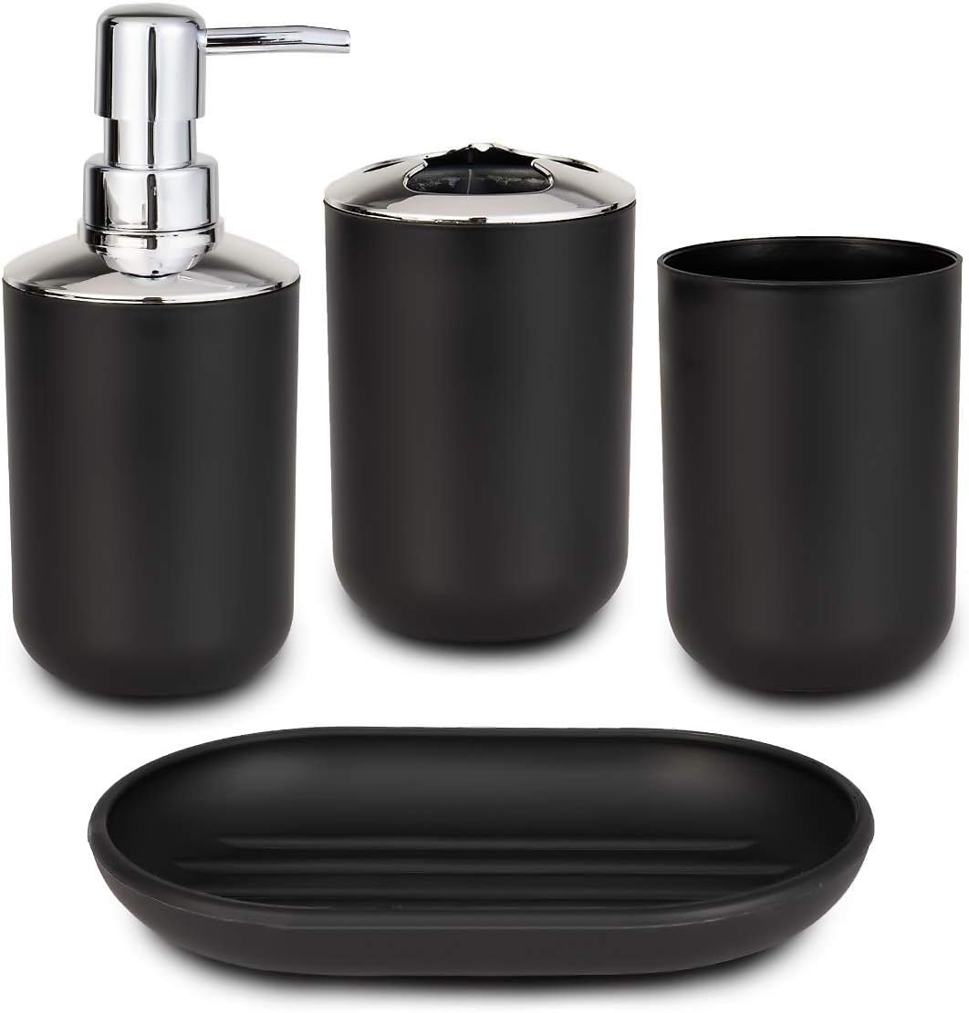 4 PCs Bath Accessories Set-1684Plain Black Bathroom Accessory Sets Apricot   