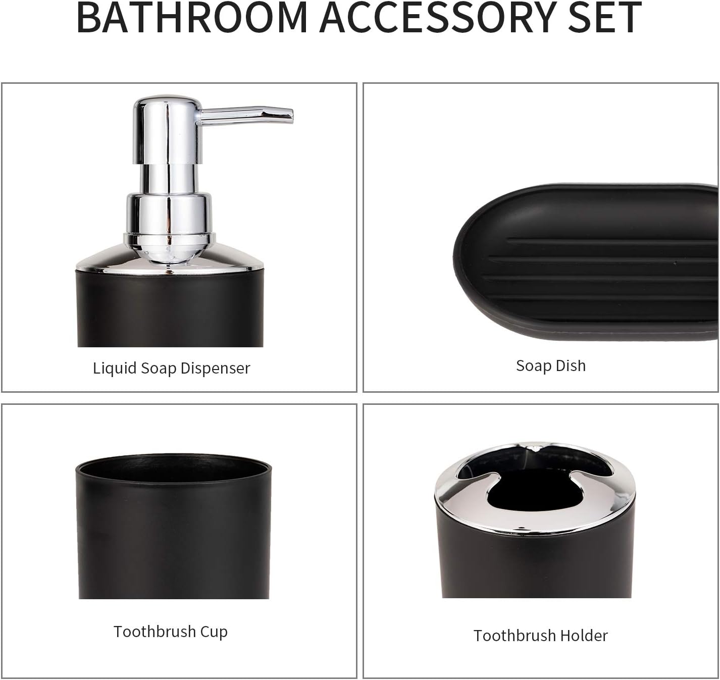 4 PCs Bath Accessories Set-1684Plain Black Bathroom Accessory Sets Apricot   