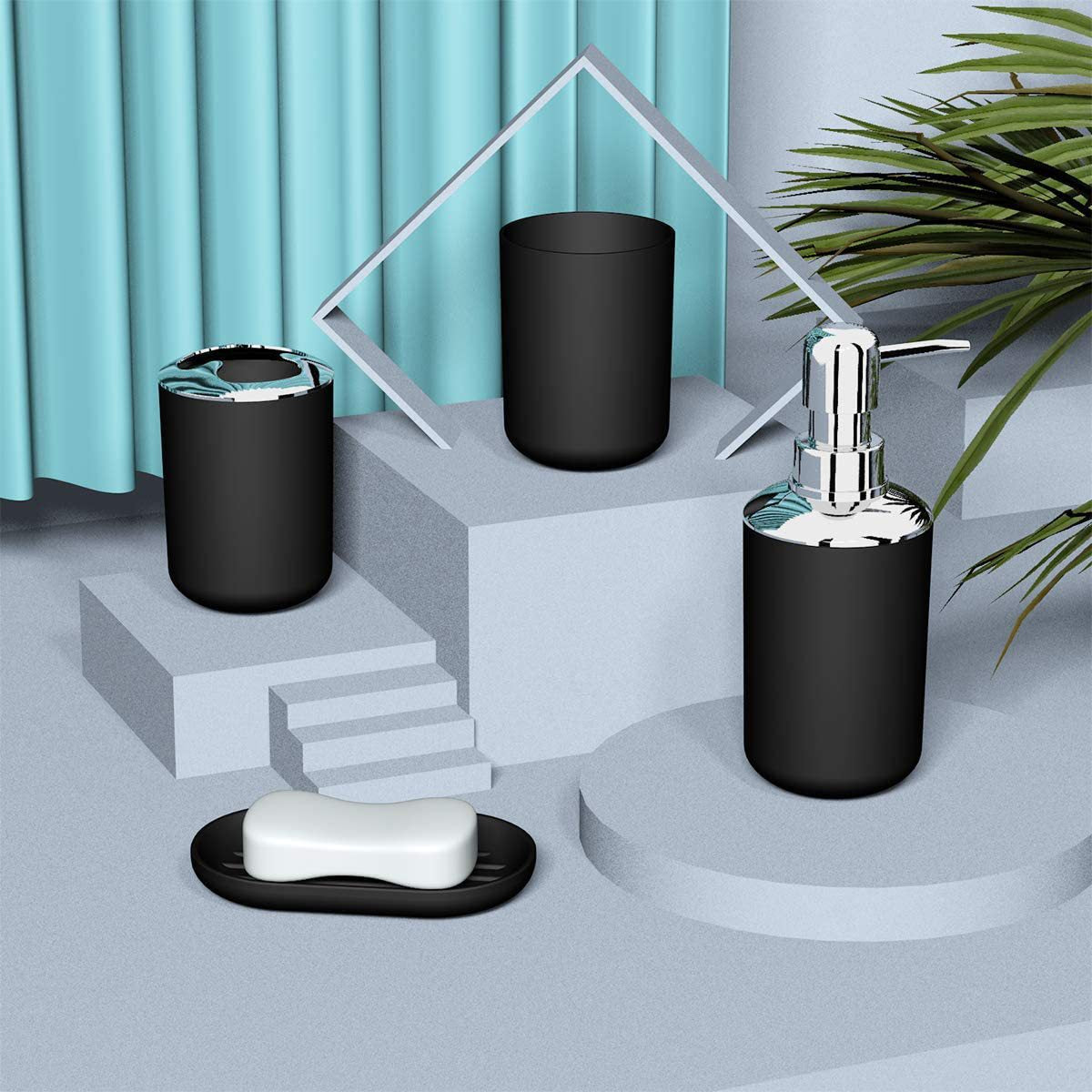 4 PCs Bath Accessories Set-1684Plain Black Bathroom Accessory Sets Apricot   