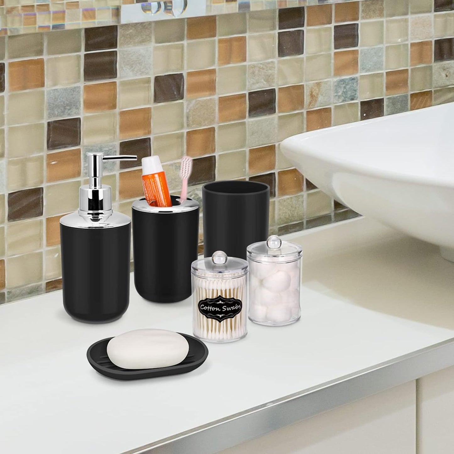 4 PCs Bath Accessories Set-1684Plain Black Bathroom Accessory Sets Apricot   