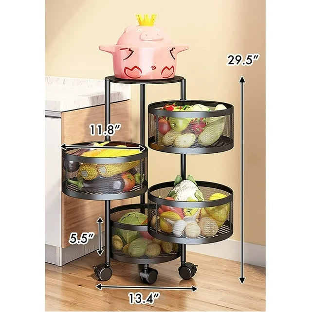 4 Tier 360 Degree Rotating Storage Rack-(5288)Round Black – Apricot
