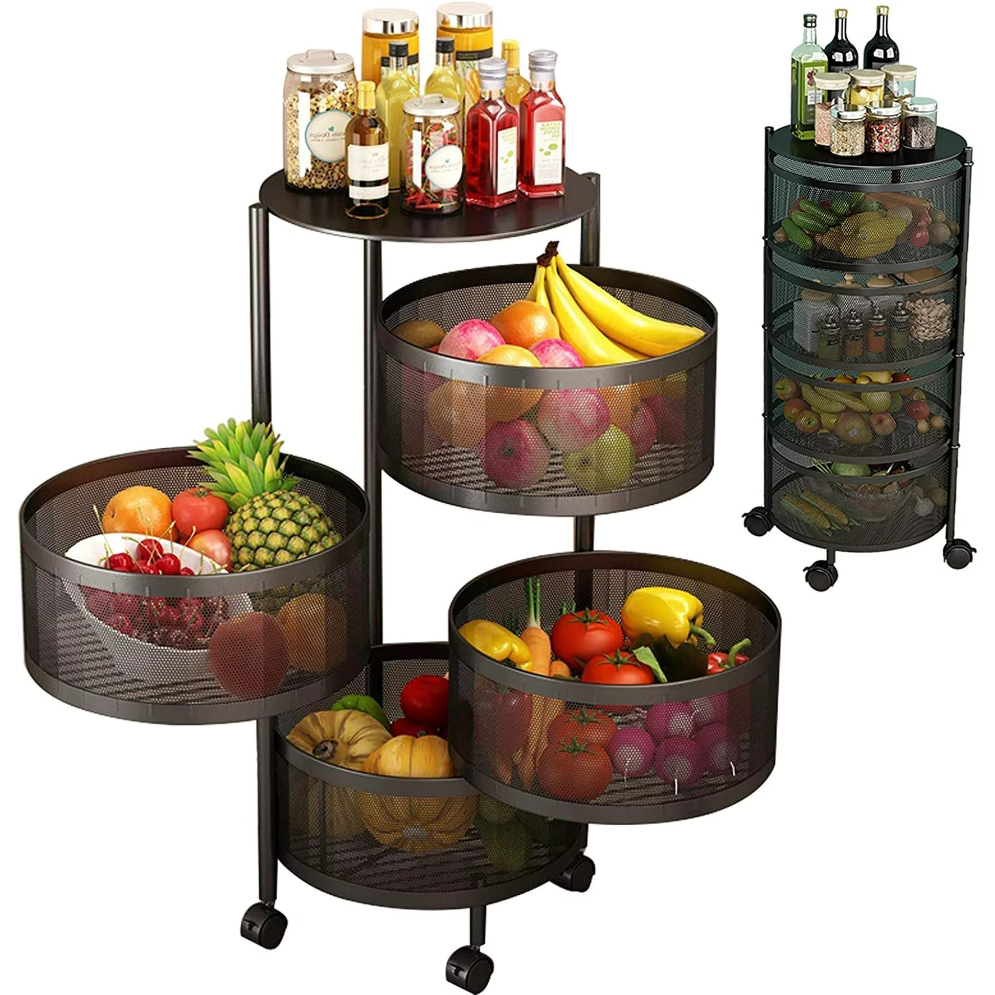 4 Tier 360 Degree Rotating Storage Rack-(5288)Round Black Storage Organizer Apricot   