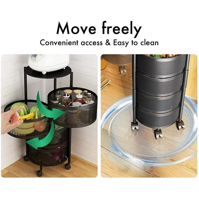 4 Tier 360 Degree Rotating Storage Rack-(5288)Round Black – Apricot