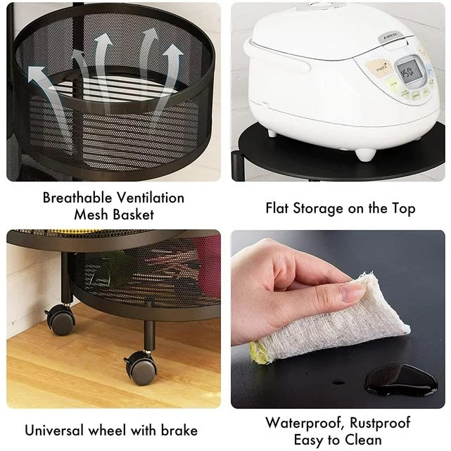 4 Tier 360 Degree Rotating Storage Rack-(5288)Round Black – Apricot