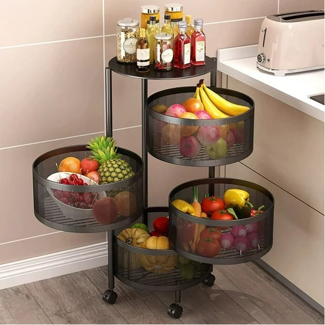 4 Tier 360 Degree Rotating Storage Rack-(5288)Round Black Storage Organizer Apricot   