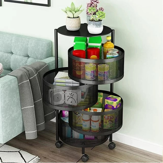 4 Tier 360 Degree Rotating Storage Rack-(5288)Round Black Storage Organizer Apricot   