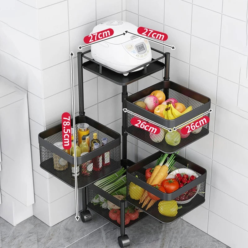 4 Tier 360 Degree Rotating Storage Rack-(5288)Square Black Storage Organizer Apricot   