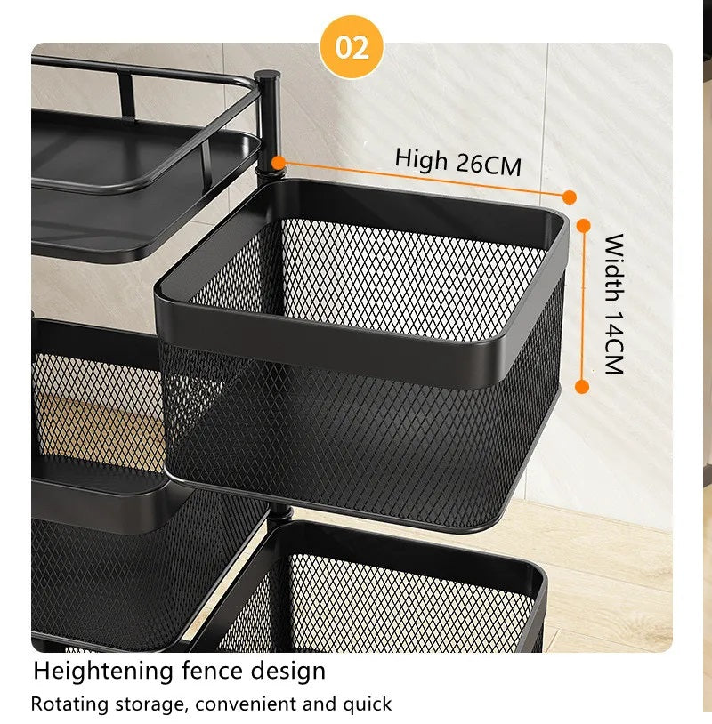 4 Tier 360 Degree Rotating Storage Rack-(5288)Square Black Storage Organizer Apricot   