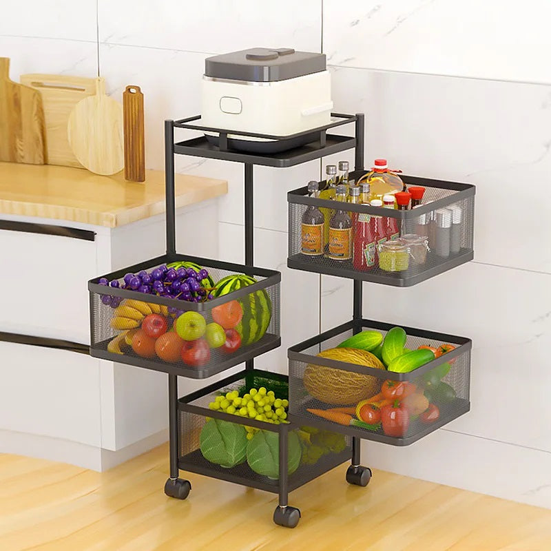 4 Tier 360 Degree Rotating Storage Rack-(5288)Square Black Storage Organizer Apricot   