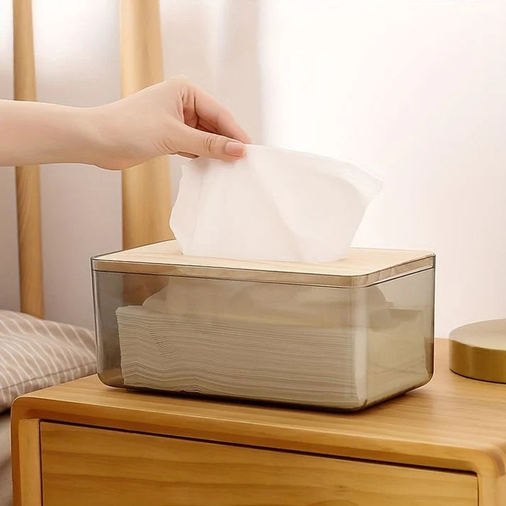Bamboo Lid Transparent Tissue Box Tissue Box Apricot