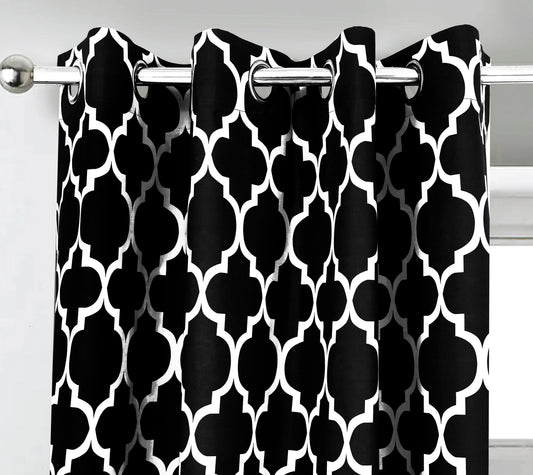 2 PCs Blackout Room Curtains-Black Geometric Curtains Apricot