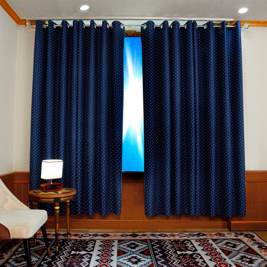 2 PCs Blackout Room Curtains-Blue Polka Curtains Apricot