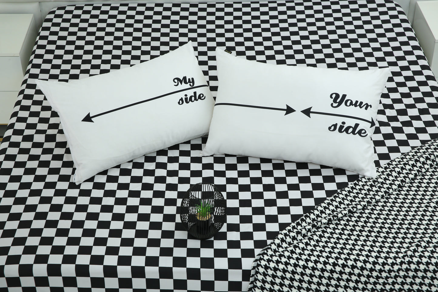 2 PCs Digital Printed Couple Pillow-My side/Yours Side cushions Apricot