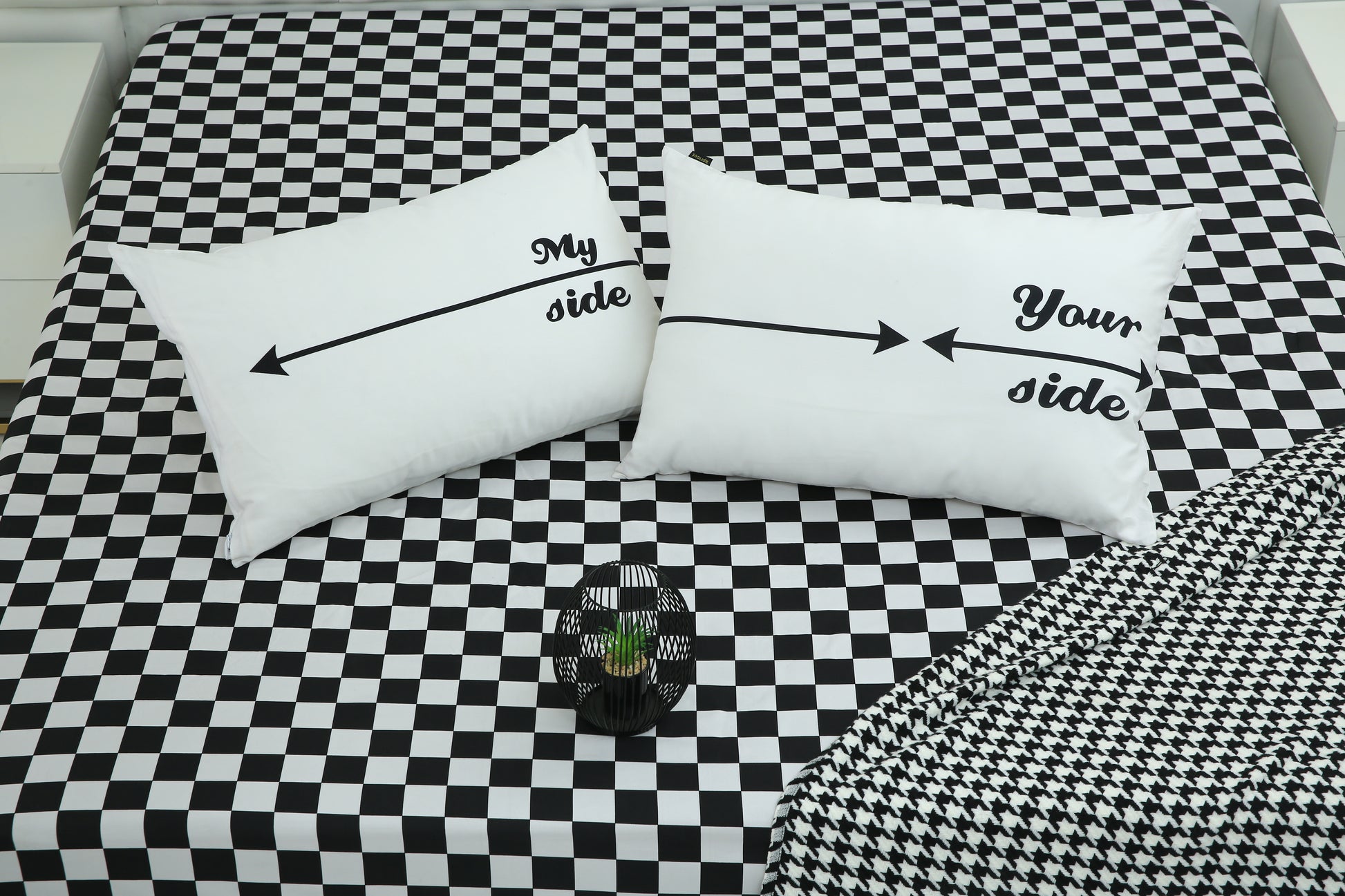 2 PCs Digital Printed Couple Pillow-My side/Yours Side cushions Apricot