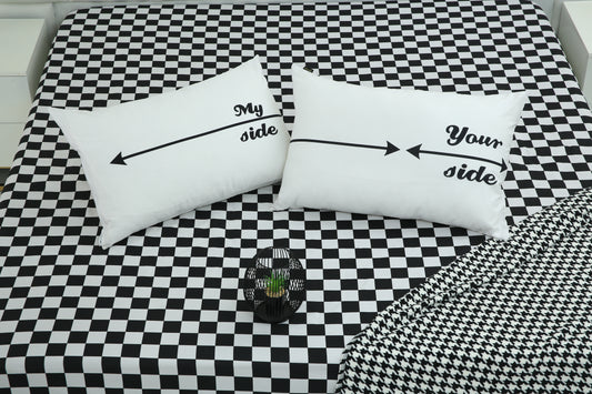 2 PCs Digital Printed Couple Pillow-My side/Yours Side cushions Apricot