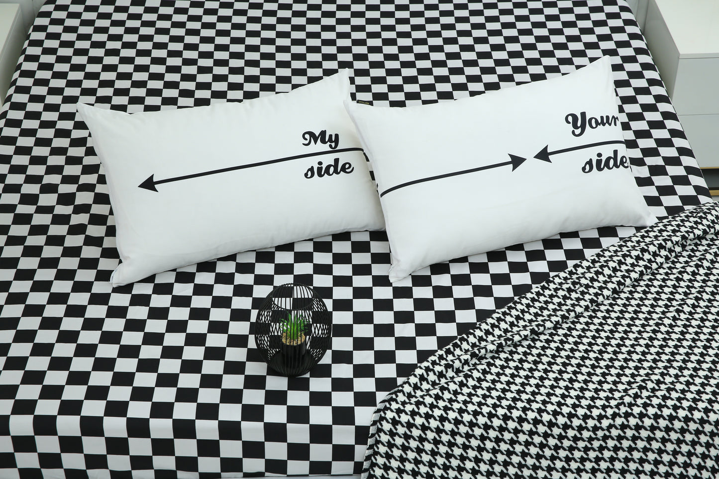 2 PCs Digital Printed Couple Pillow-My side/Yours Side cushions Apricot