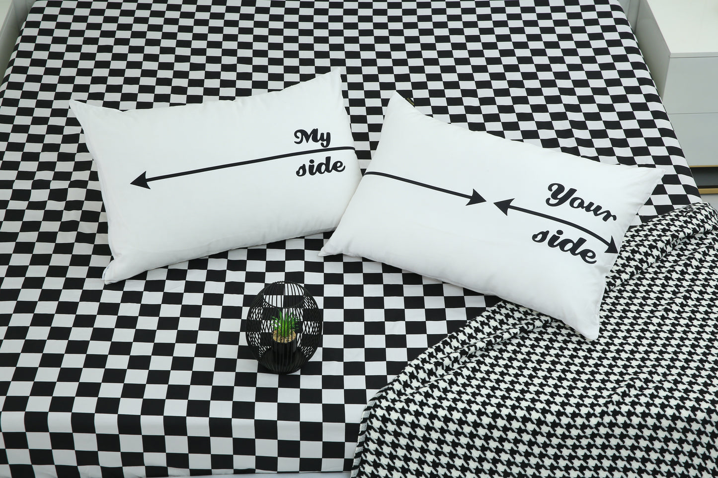 2 PCs Digital Printed Couple Pillow-My side/Yours Side cushions Apricot