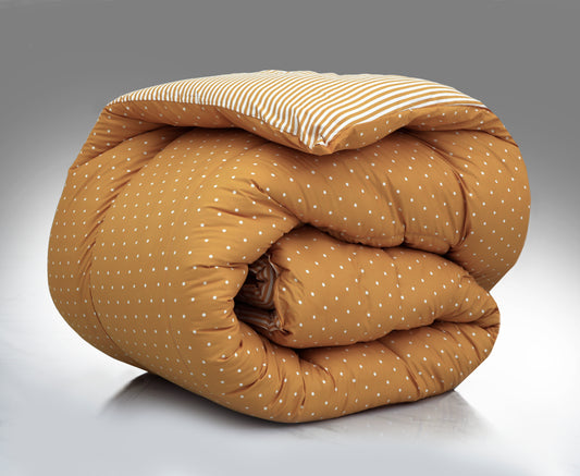 1 PC Double Winter Comforter-Mustard Polka Comforters Apricot