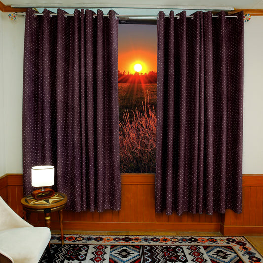 2 PCs Blackout Room Curtains-Plum Polka Curtains Apricot
