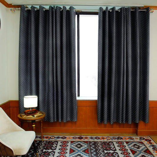 2 PCs Blackout Room Curtains-Grey Polka Curtains Apricot