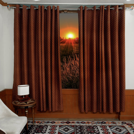 2 PCs Blackout Room Curtains-Brown Polka Curtains Apricot