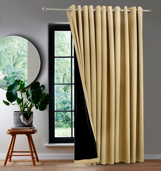 2 PCs Blackout Room Curtains-Beige Curtains Apricot