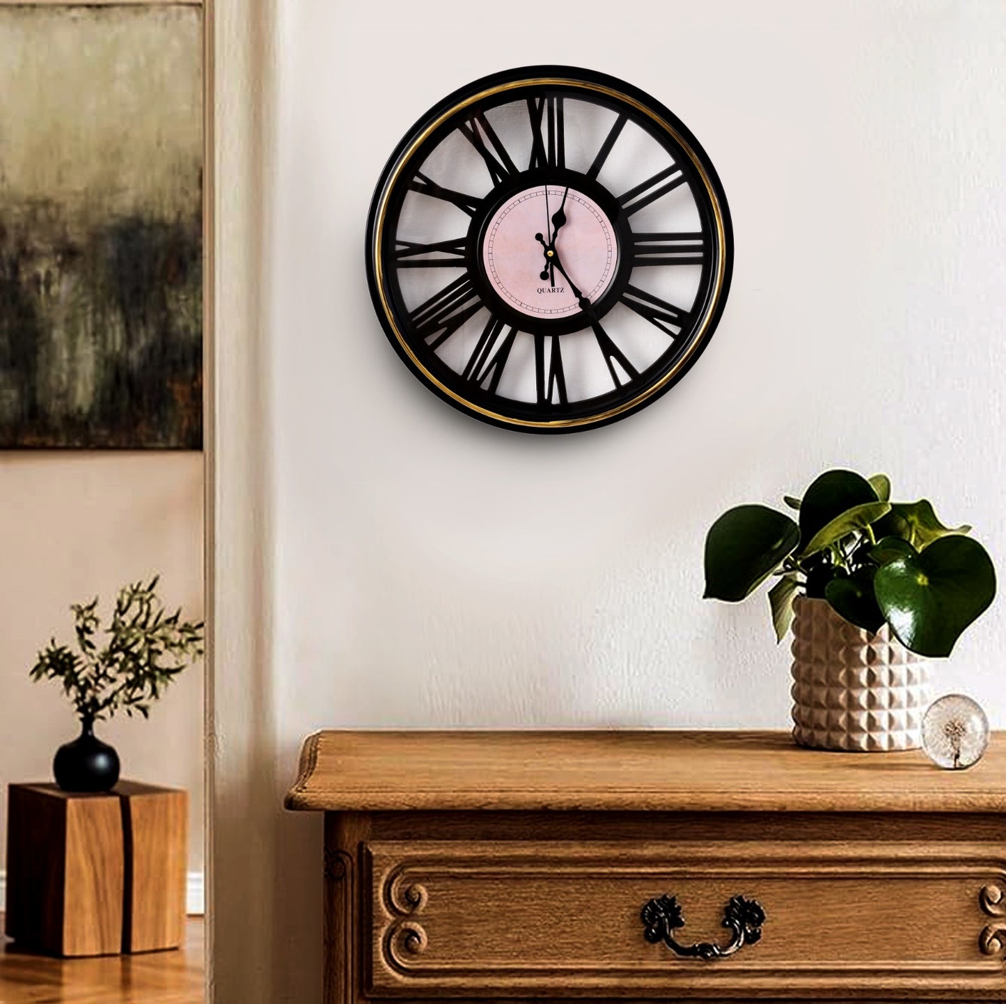 45 Cm Wall Clock-Black Roman Clock Apricot   