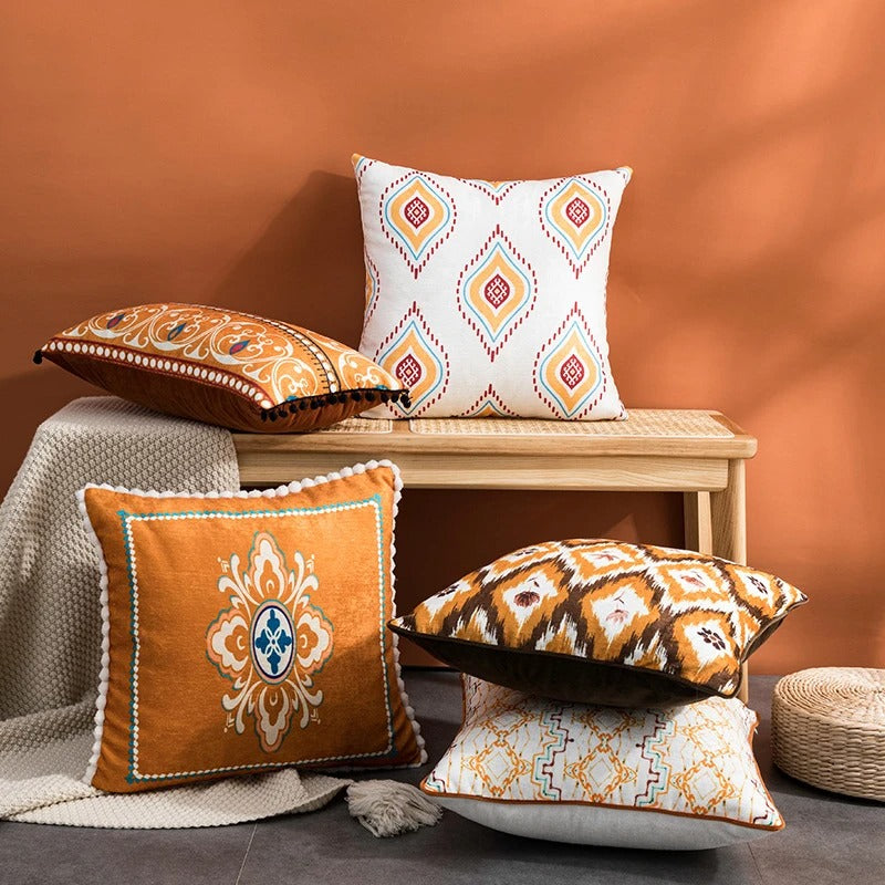 5 PCs Digital Printed Cushions-Indian Mandala cushions Apricot   