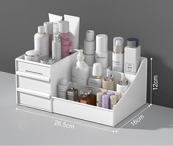 Makeup Organizer with Drawers-White Cosmetic Organizer Apricot