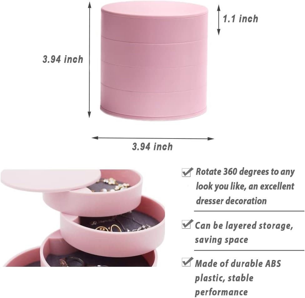 360° Rotatable Jewelry Organizer With Mirror-SA2408-191(Pink) Cosmetic Organizer Apricot
