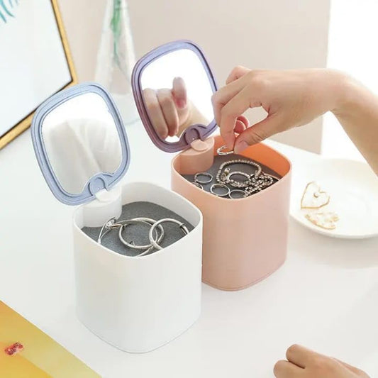 360° Rotatable Jewelry Organizer With Mirror-SA2408-190 Cosmetic Organizer Apricot