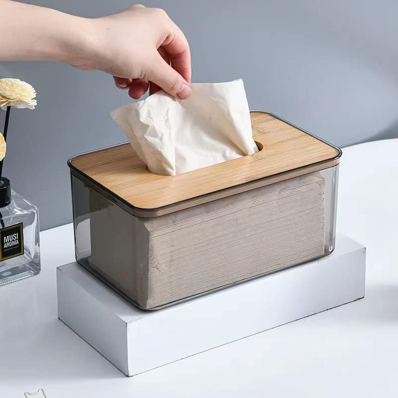 Bamboo Lid Tissue Paper Box-(5303)Large Grey