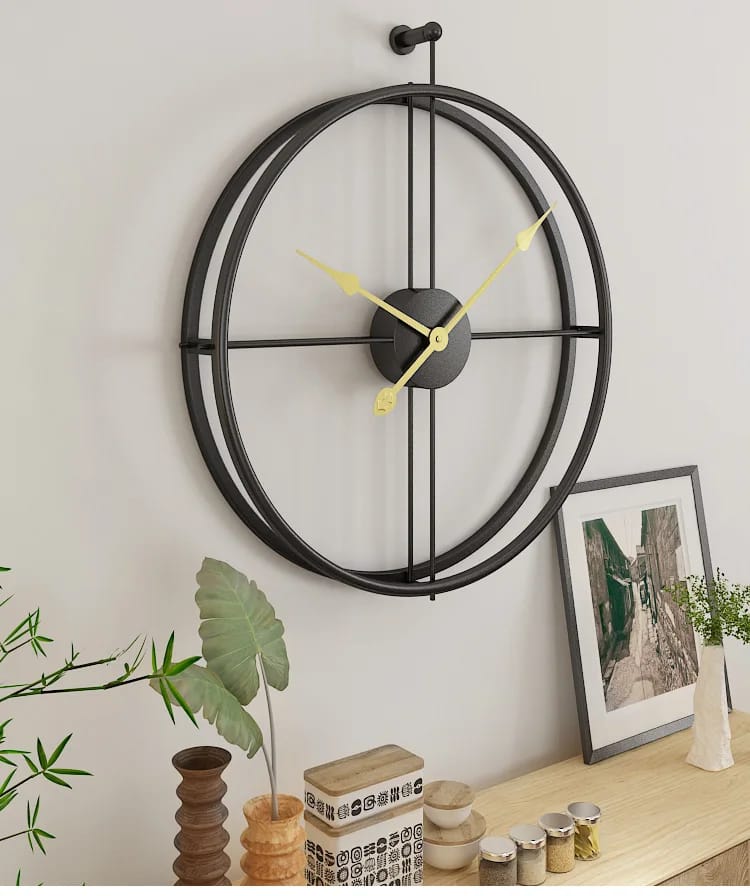 55CM Metal Wall Clock-Black((SA2405-211) Clock Apricot   