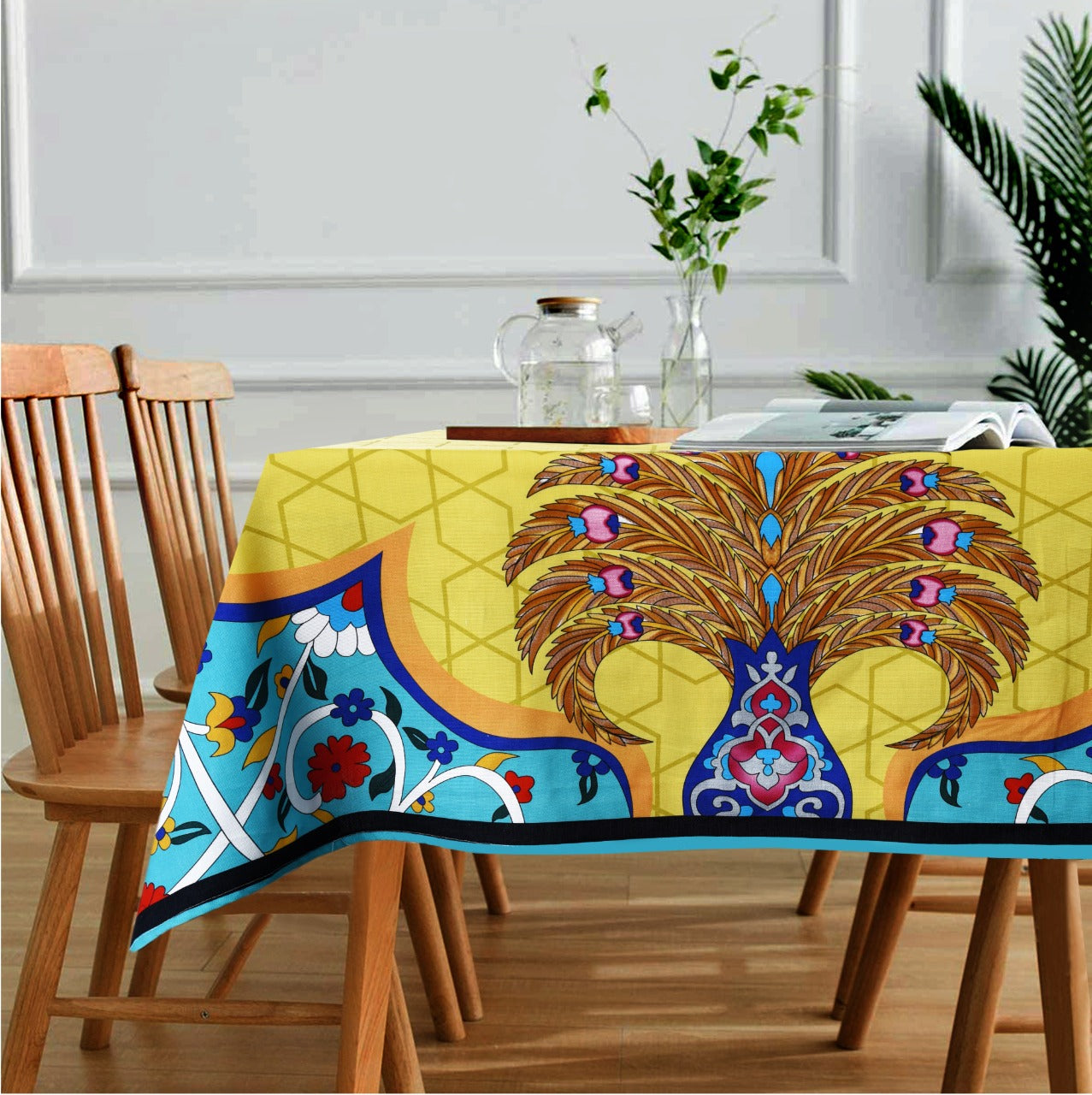 6 & 8 Seater Digital Printed Table Cover-TB51 Table Cover Apricot   