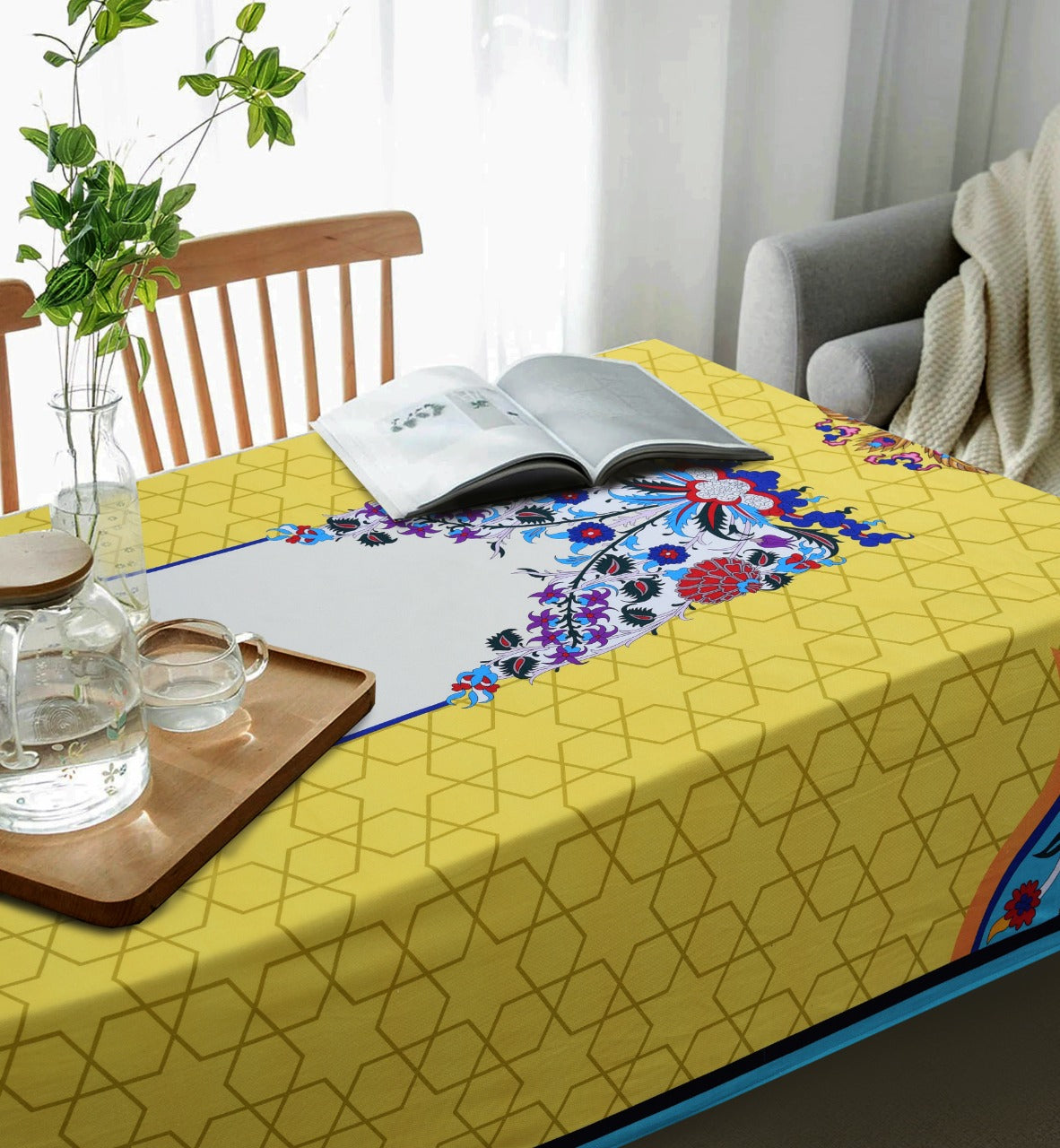 6 & 8 Seater Digital Printed Table Cover-TB51 Table Cover Apricot   