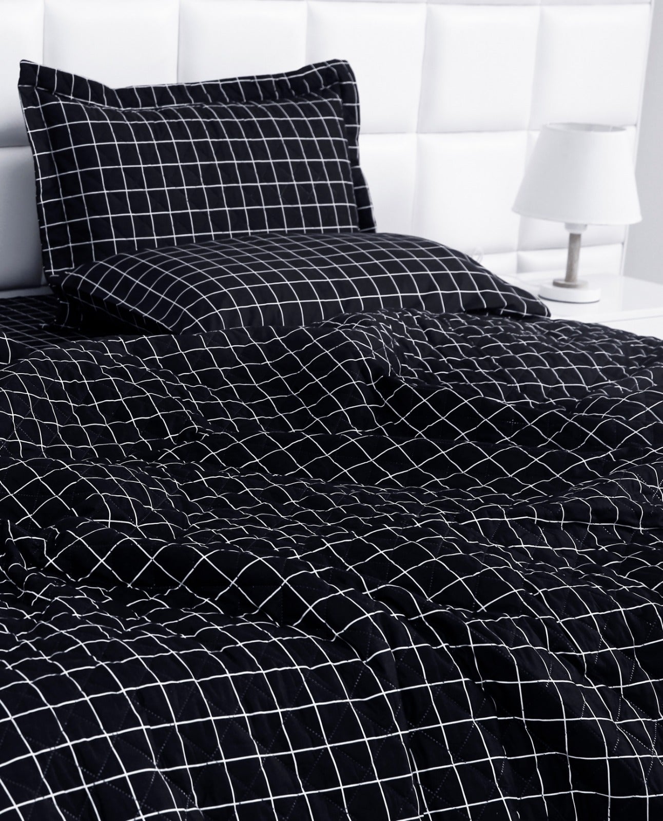 6 PCs Bed Spread Set-Black Check Bed Spread Apricot   