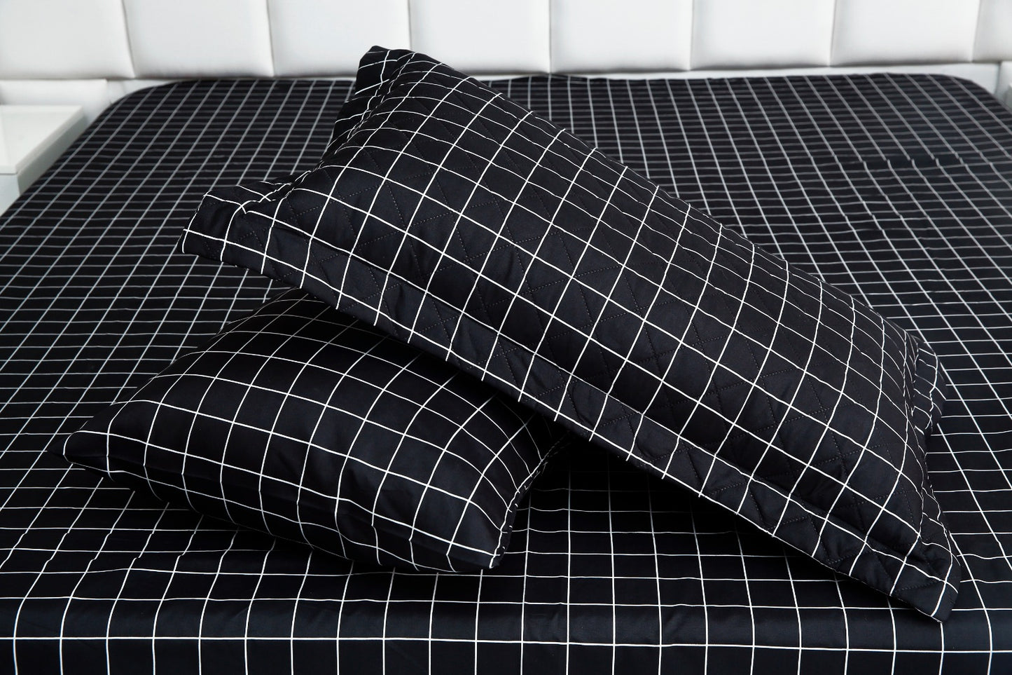 6 PCs Bed Spread Set-Black Check Bed Spread Apricot   