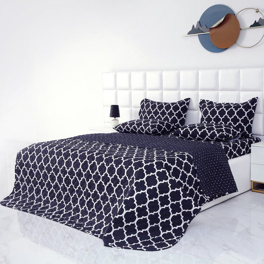 6 PCs Bed Spread Set-Black Geometric Bed Spread Apricot   