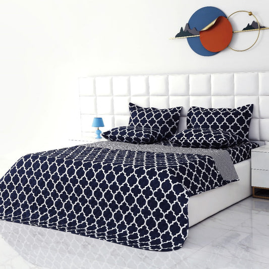 6 PCs Bed Spread Set-Blue Geometric Bed Spread Apricot   