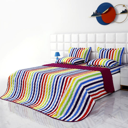 6 PCs Bed Spread Set-Multi Stripe(Plum) Bed Spread Apricot   