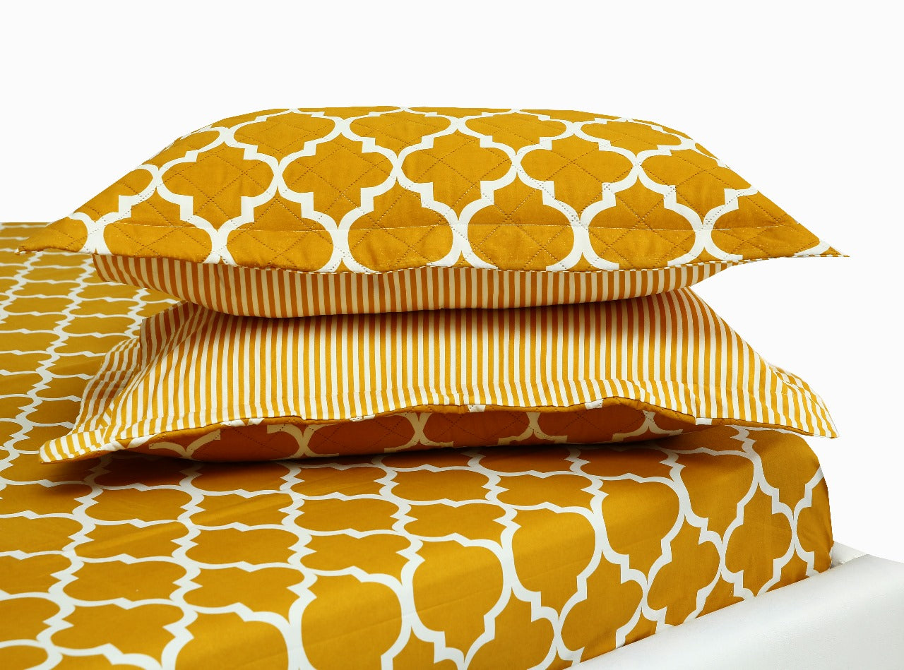 6 PCs Bed Spread Set-Mustard Geometric Bed Spread Apricot   