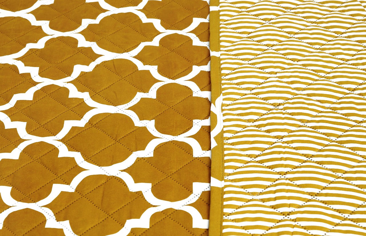 6 PCs Bed Spread Set-Mustard Geometric Bed Spread Apricot   