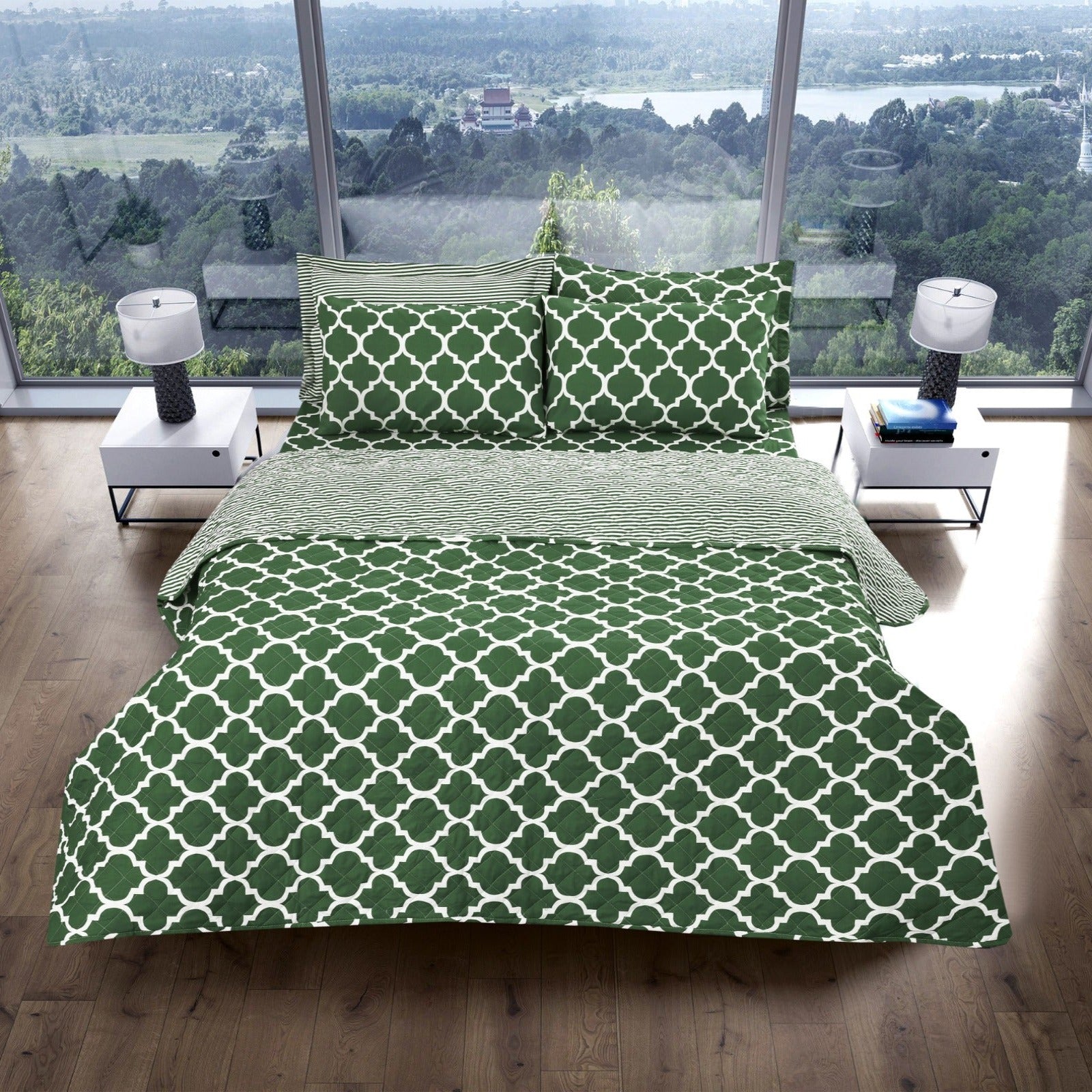 6 PCs Bed Spread Set-Olive Geometric Apricot