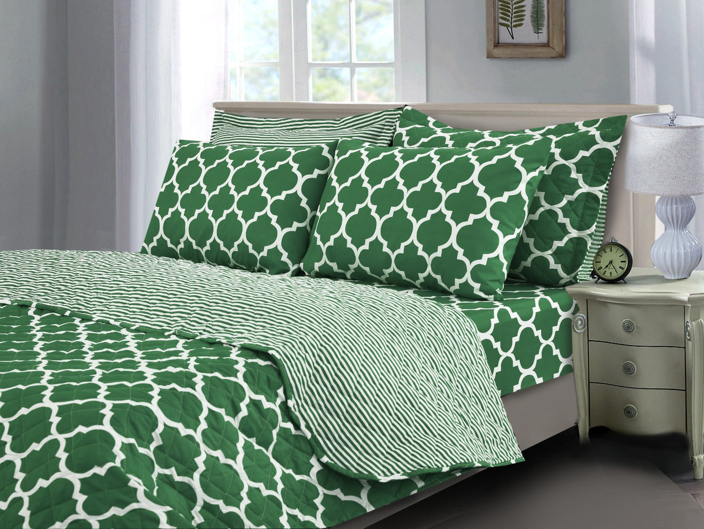 6 PCs Bed Spread Set-Olive Geometric Bed Spread Apricot   